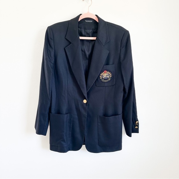 Burberry Navy Blue Embroidered Crest Oversized Schoolboy Wool Cashmere Blazer 8 - Picture 1 of 10